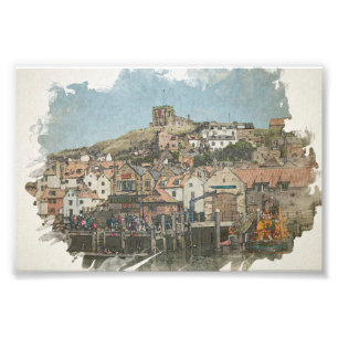 Whitby Charm: St. Mary’s Kirche und Hafen Fotodruck
