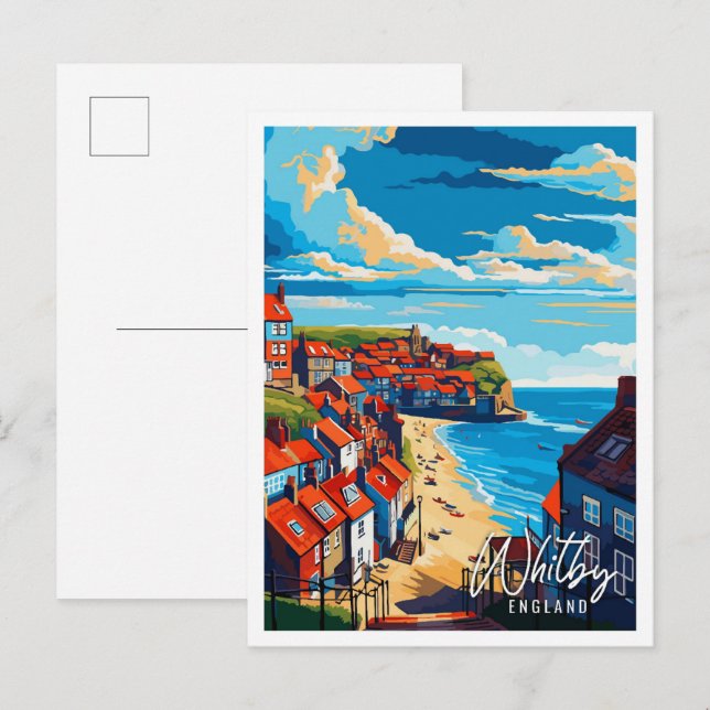 Whitby England Vintage Reise Illustration Postkarte (Vorne/Hinten)