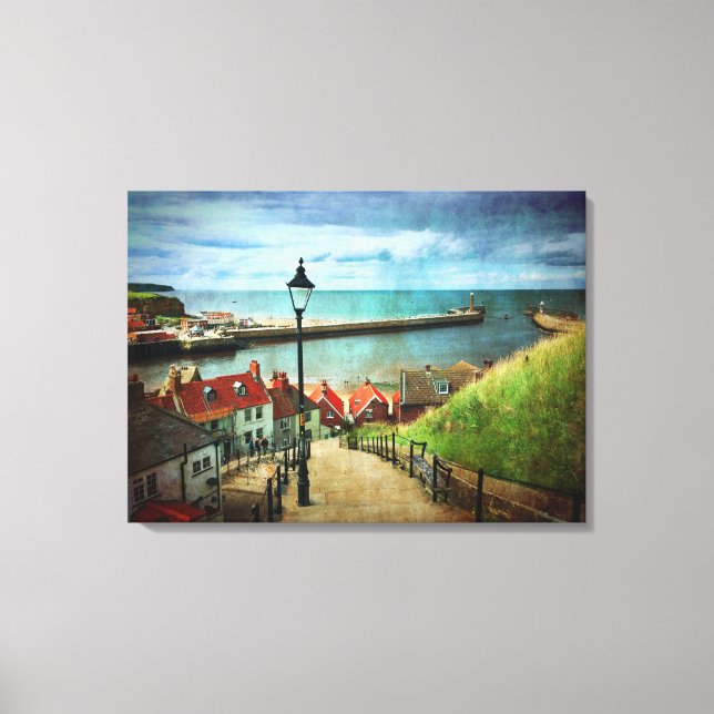 Whitby Harbour von 199 Stufen Leinwanddruck (Vorderseite)