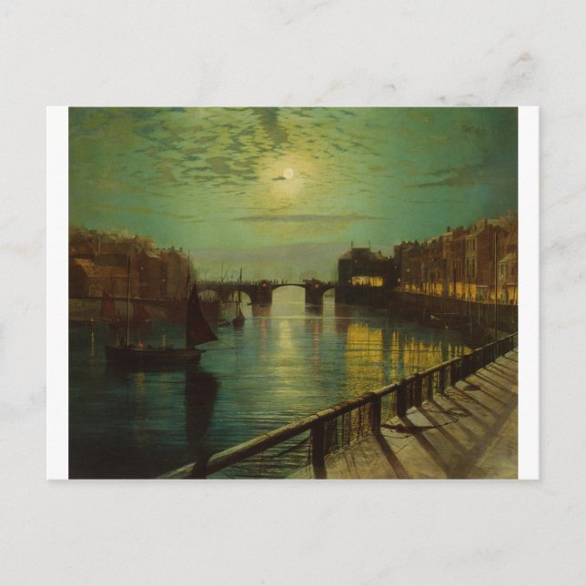 Whitby Harbour von Moonlight John Atkinson Grimsha Postkarte (Vorderseite)