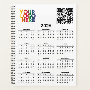 White 2026 Calendrier Business Logo Code QR