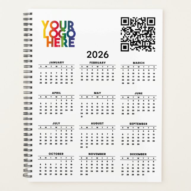 White 2026 Calendrier Business Logo Code QR (Devant)