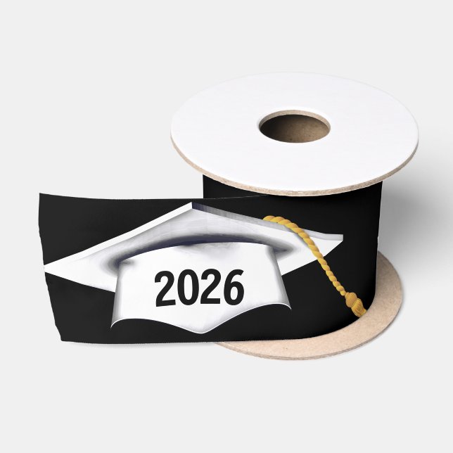 White 2026 Graduation Caps On Black Satinband (Spule)