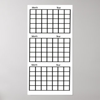 White  3 Month Calendar Poster