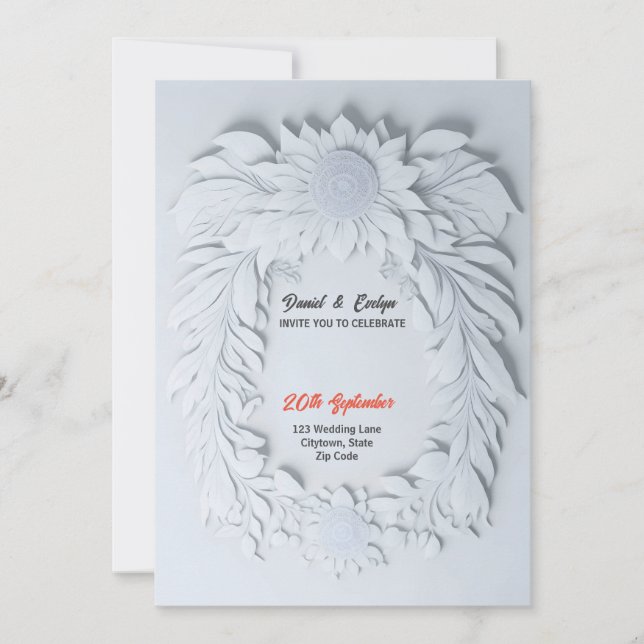 White 3d Blume Thema Hochzeit Einladung (Vorderseite)