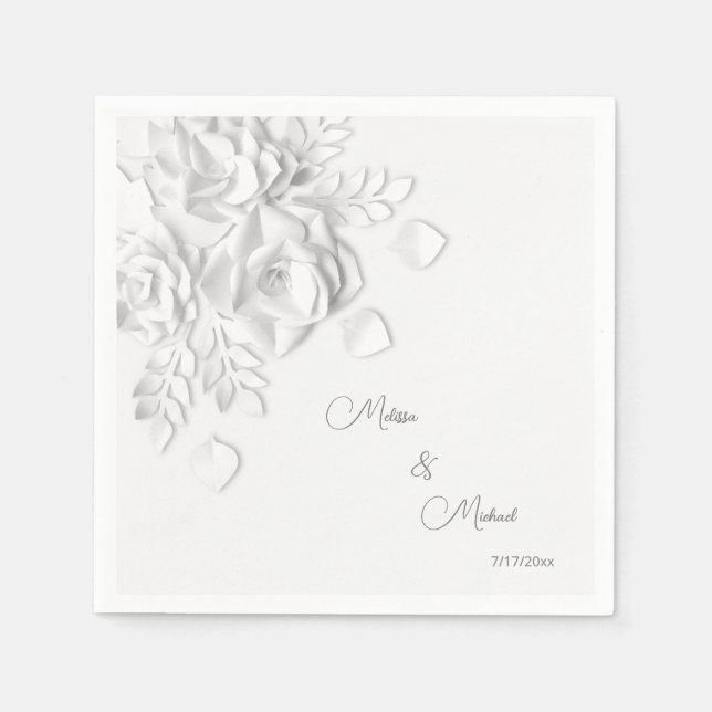 White 3D Einfache Blume Hochzeit Serviette (Vorderseite)