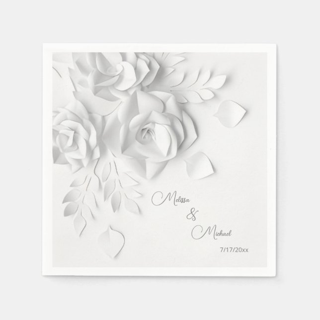 White 3D Einfache Blume Hochzeit Serviette (Vorderseite)