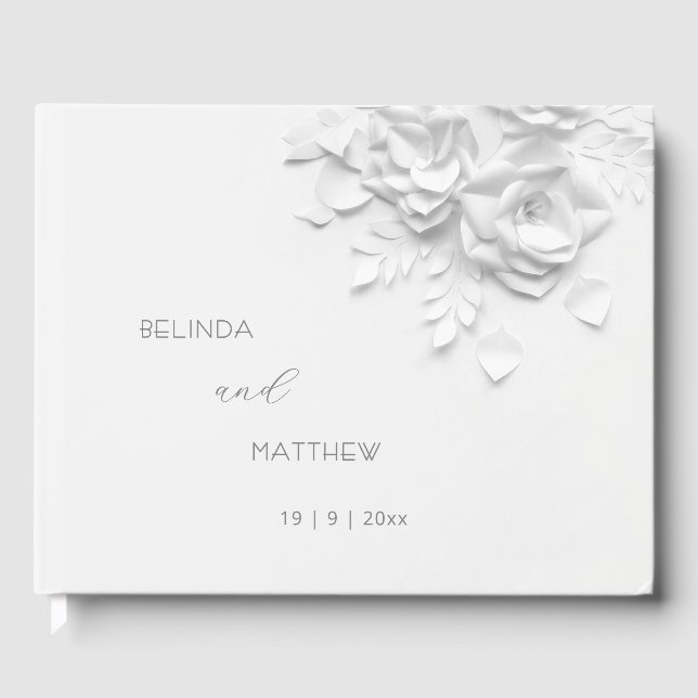 White 3D Floral Roses | Wedding Gästebuch (Vorderseite)