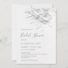 White 3D Flowers Roses Minimalist Bridal Shower  Einladung