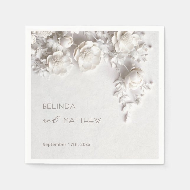 White 3D Flowers Roses Minimalist Wedding  Serviette (Vorderseite)