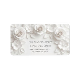 White 3D Flowers Roses Wedding Adressaufkleber