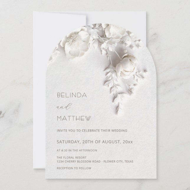 White 3D Flowers Roses Wedding Einladung (Vorderseite)