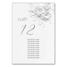 White 3D Roses Wedding Guest Names  Tischnummer