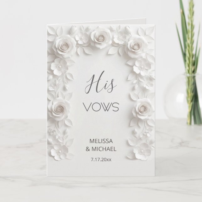 White 3D Roses Wedding Vow Card Karte (Vorderseite)