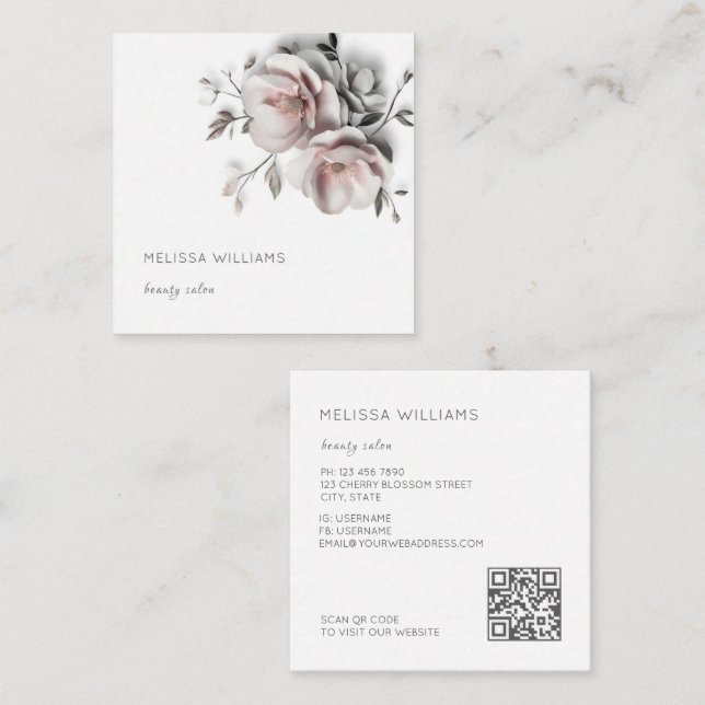 White 3D Simple Flowers Quadratische Visitenkarte (Vorne/Hinten)