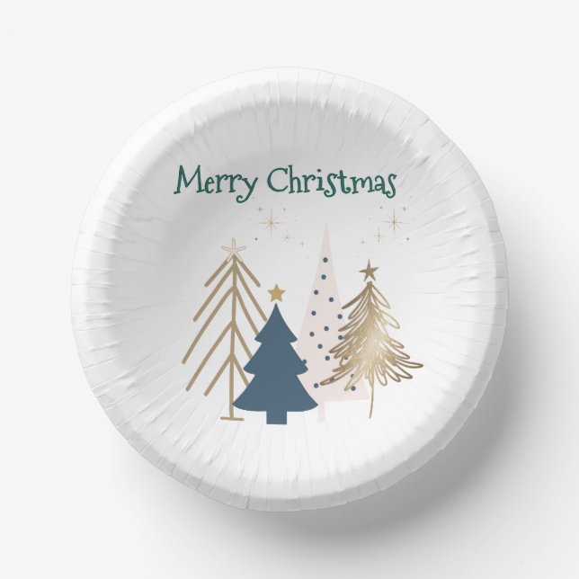 White 4 Green Pink Gold Christmas Trees Party  Pappteller (Vorderseite)