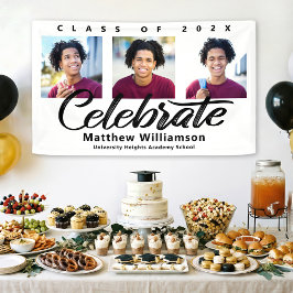 White Abschluss 3 Foto Fett Schwarzes Script Minim Banner