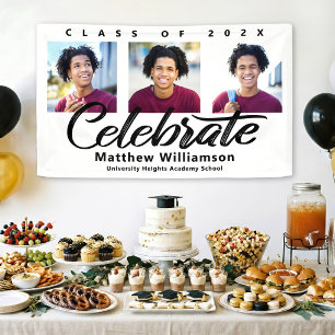 White Abschluss 3 Foto Fett Schwarzes Script Minim Banner