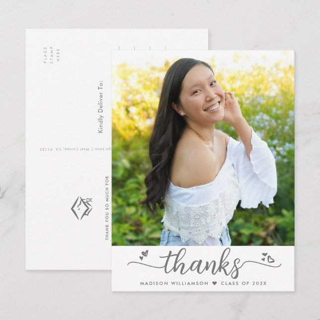 White Abschluss Foto Script Herzlichen Dank Postkarte (Vorne/Hinten)