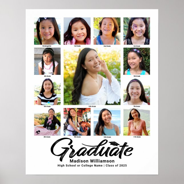 White Abschluss K-12 Fotocollage Schwarzes Script Poster (Vorne)