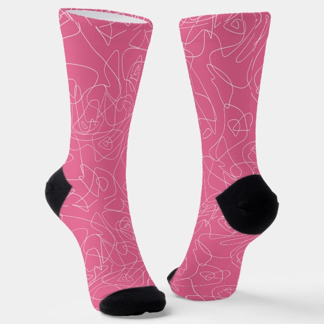 White abstract doodles on pink background socken (Gewinkelt)