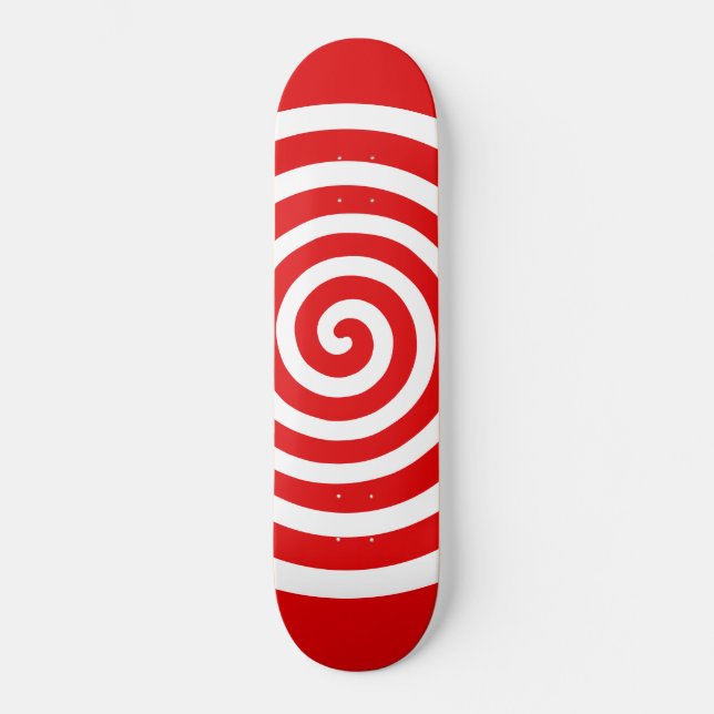 White Abstract Spiral Circle on Red Skateboard (Vorderseite)
