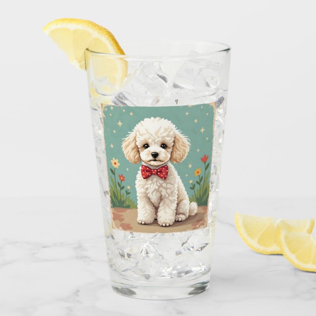 White adorable poodle with bow tie glas (Vorderseite Ice)
