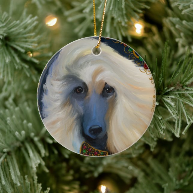 White Afghan Hound Keramik Ornament (Baum)