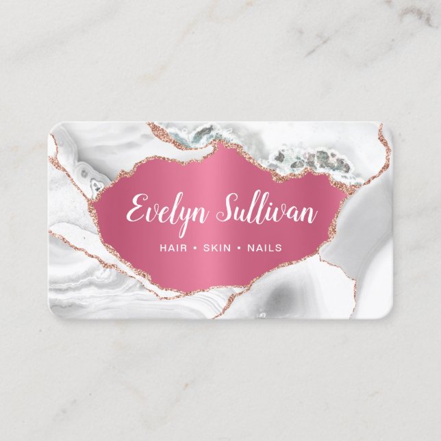 White Agate Imitats Pink Foil Visitenkarte (Vorderseite)