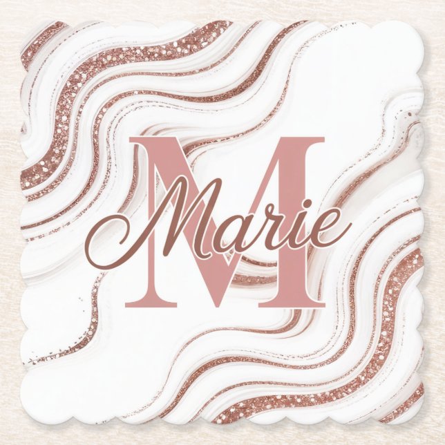 White Agate Rose Gold Untersetzer Set (Vorderseite)