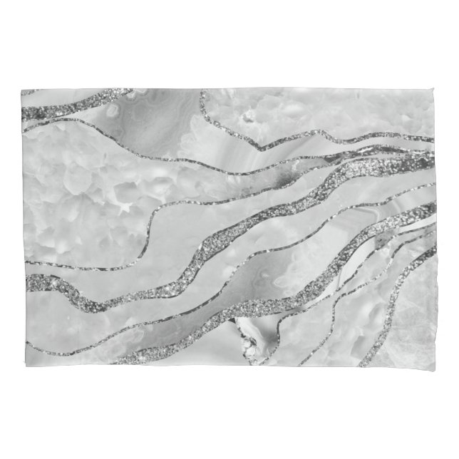 White Agate Silver Glitzer Glam #1 (Imitate Glitze Kissenbezug (Vorderseite)