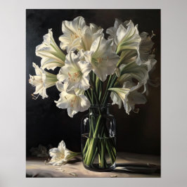 White Amaryllis Blume Art Print Poster