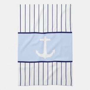 White Anchor Kapitän Blue Stripes Sea Geschirrtuch