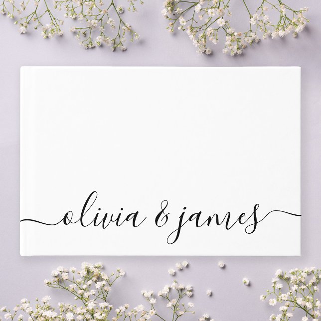 White and Black Calligraphy Script Wedding Gästebuch (Von Creator hochgeladen)