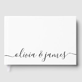 White and Black Calligraphy Script Wedding Gästebuch