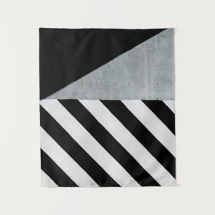 White and black diagonal striped paint on wall wandteppich