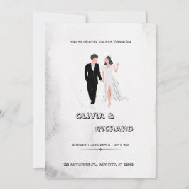 White and Black Ele0gane Clean Simple Paper Textur Einladung