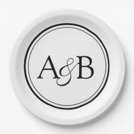 White and Black Monogram and Ampersand Couple's Pappteller