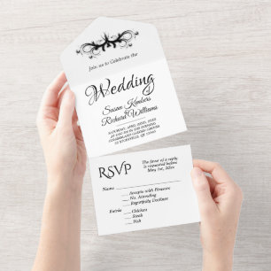 White and Black Tri Fold w UAwg Wedding All In One Einladung