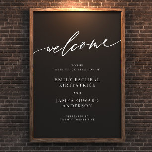 White and Black Welcome Calligraphy Simple Wedding Poster