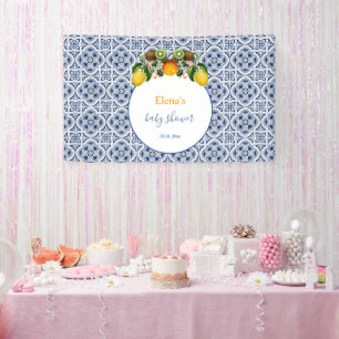 White and Blue Amalfi Lemons Italien Babydusche Banner