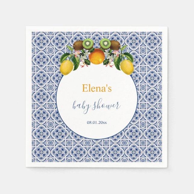 White and Blue Amalfi Lemons Italien Babydusche Serviette (Vorderseite)