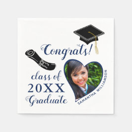 White and Blue Class of 2025 Foto Abschluss Serviette