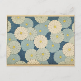 White and blue Japanese flower design postcard Postkarte