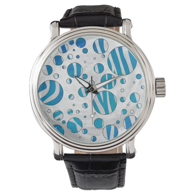 White and Blue Polka Dot Zebra Armbanduhr (Vorderseite)