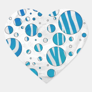 White and Blue Polka Dot Zebra Herz-Aufkleber