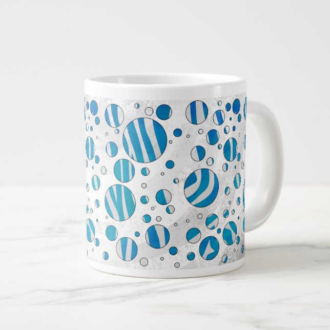 White and Blue Polka Dot Zebra Jumbo-Tasse (Vorderseite Rechts)