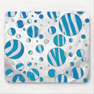 White and Blue Polka Dot Zebra Mousepad