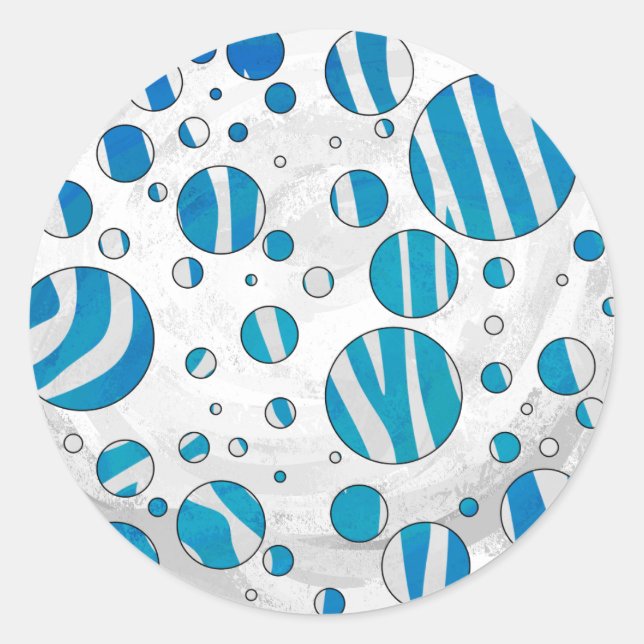 White and Blue Polka Dot Zebra Runder Aufkleber (Vorderseite)