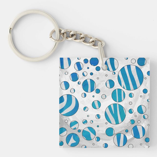 White and Blue Polka Dot Zebra Schlüsselanhänger (Vorderseite)